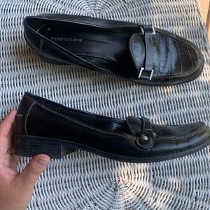 Predictions / Black Faux Leather Loafers / Wide Fit